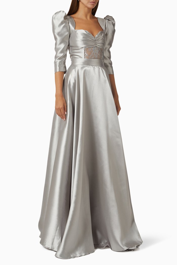 

Sweetheart Bodice Gown in Zibeline, Silver