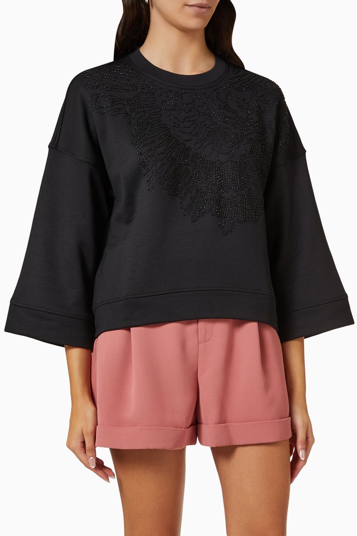 

Merdeth Wide-sleeve Embellished Sweatshirt, Black