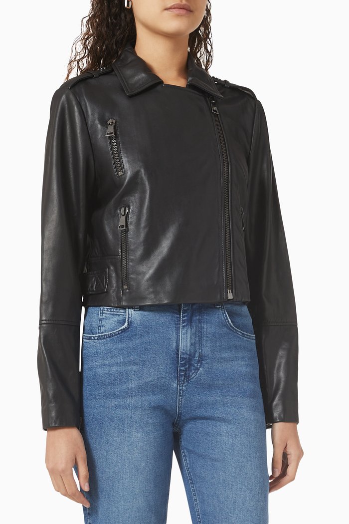 Ssali Biker Jacket in Leather, Black