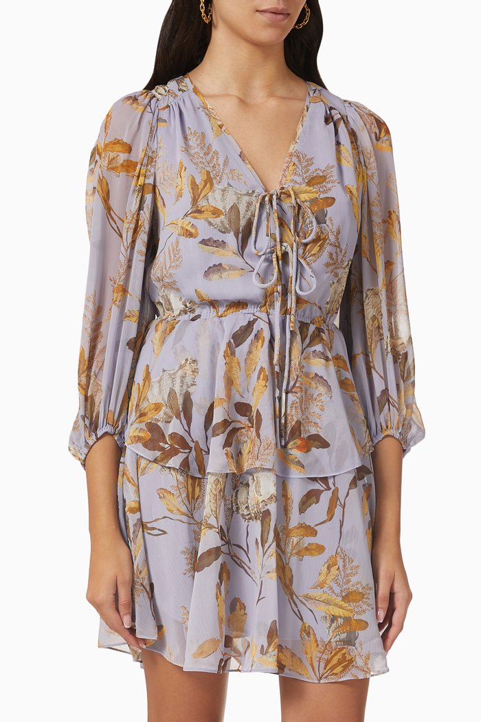 

Gretia Floral Mini Dress in Georgette, Purple