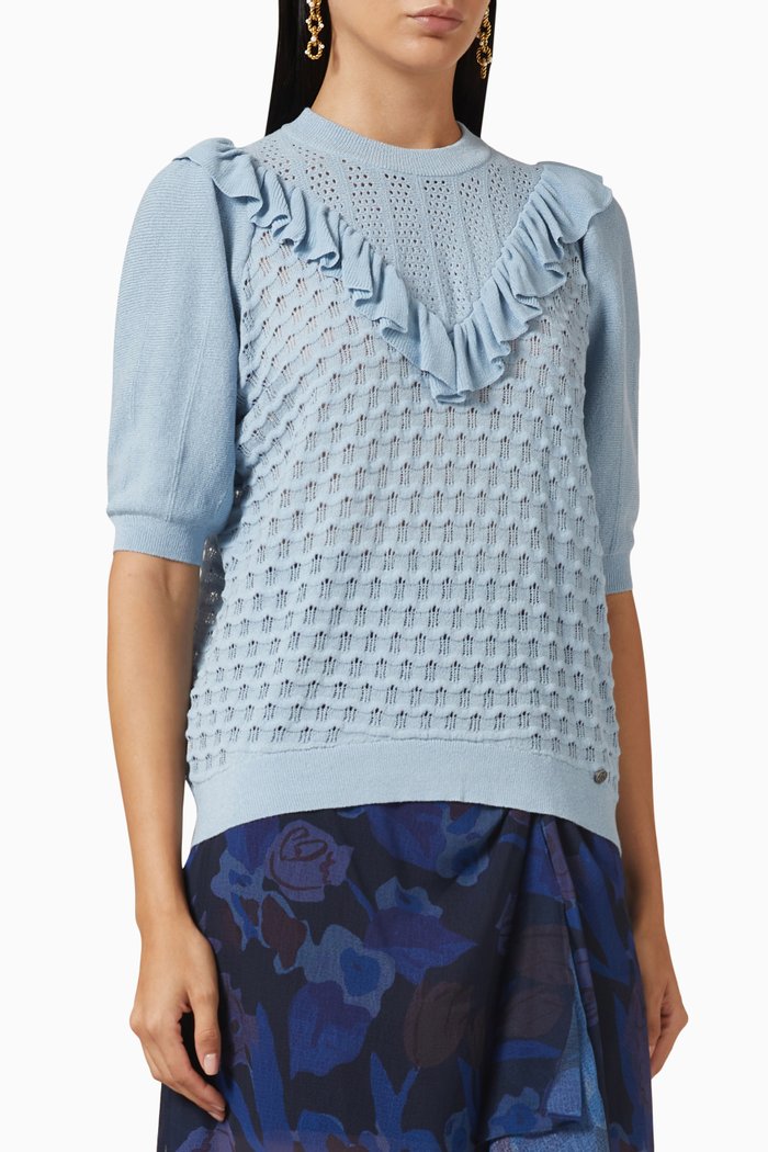 

Bernise Frill Top in Knit, Blue