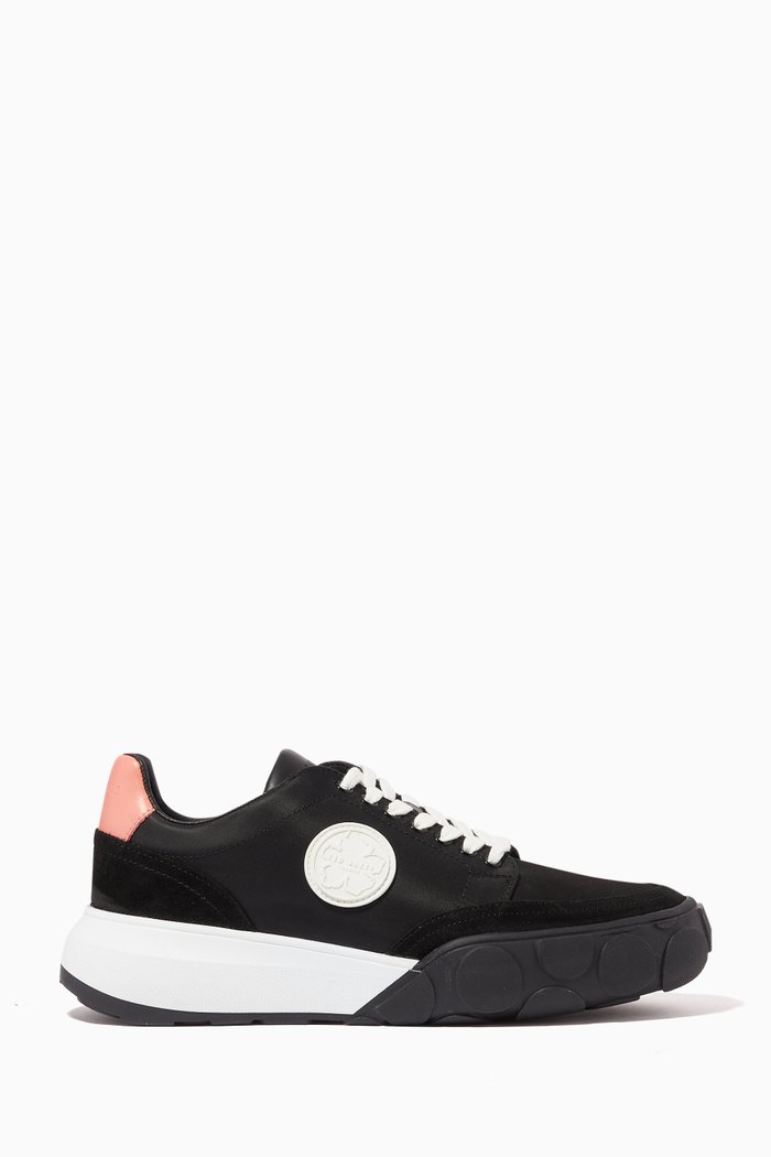 

Acey Chunky Sole Magnolia Sneakers in Leather, Black