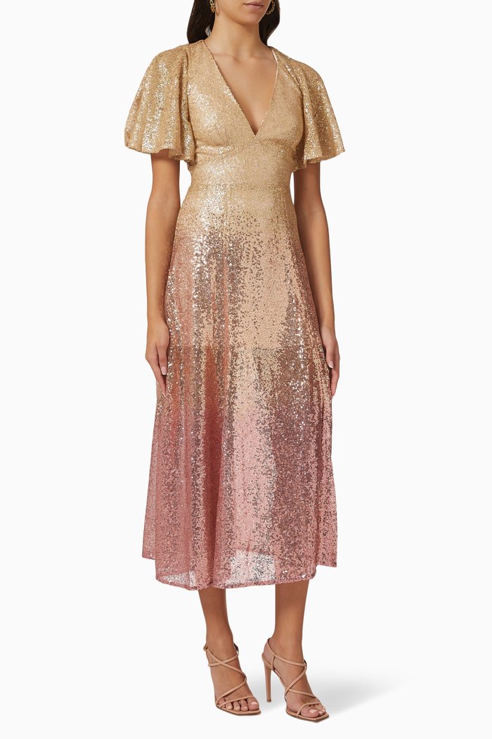 Glitzee Ombre Sequinned Midi Dress, Pink