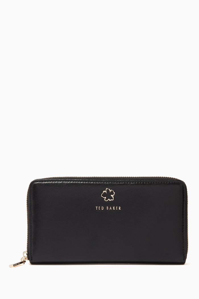 

Jorjana Flower Eyelet Large Purse in Leather, Black