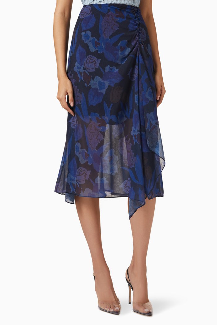 

Lexiy Ruched Midi Skirt in Chiffon, Blue