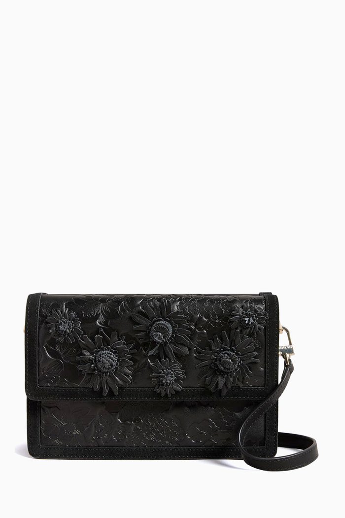 

Floresa Floral Laser Cut Crossbody Bag in Leather, Black