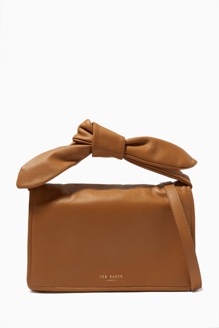 Nyalina Soft Knot Bow Crossbody Bag in Leather, Brown
