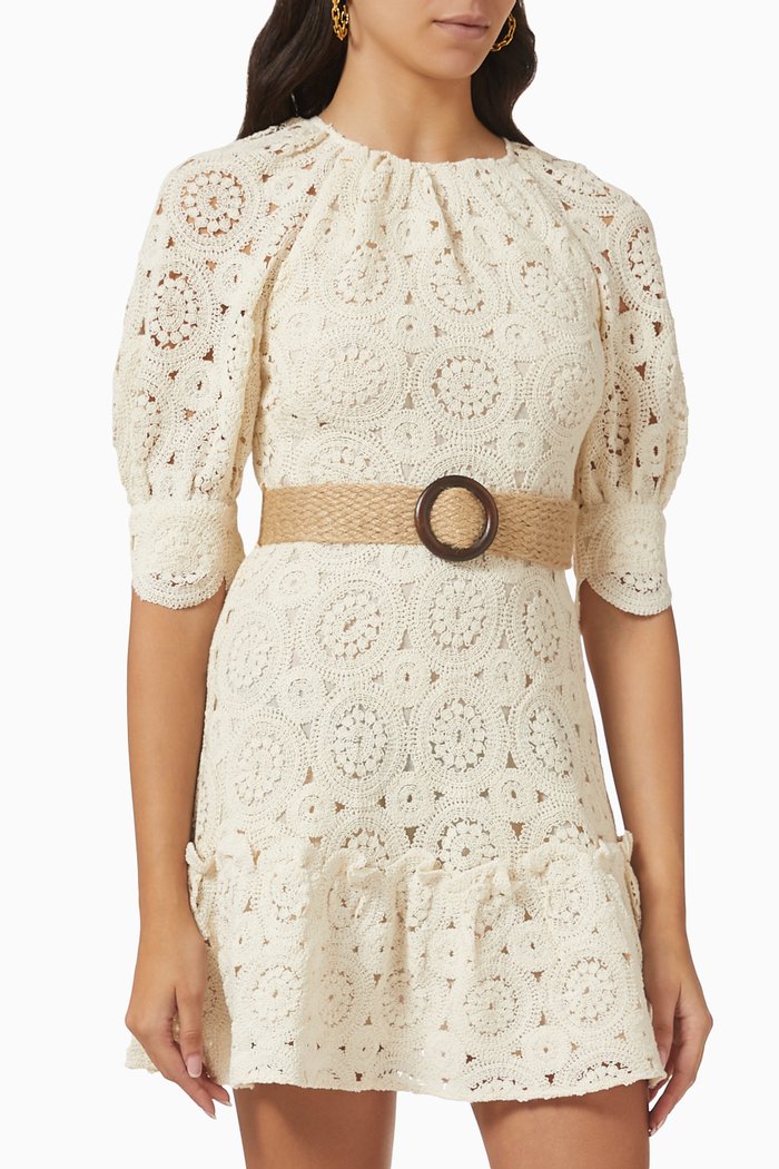 

Susena Belted Mini Dress in Lace, Neutral