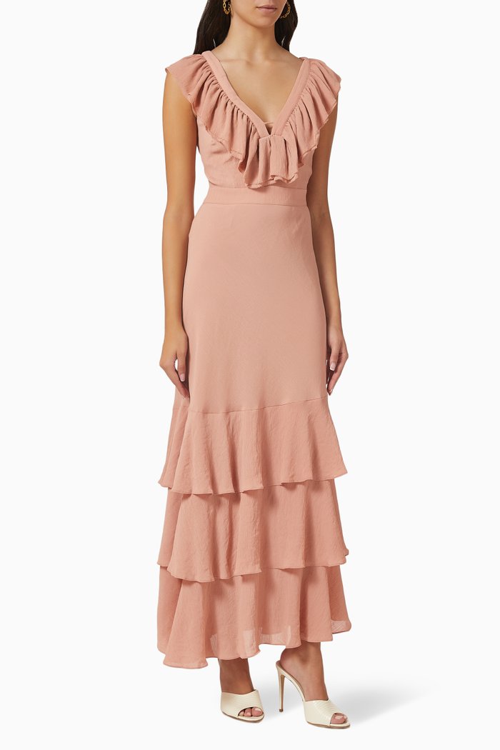 

Ashleih Ruffle Maxi Dress in Crinkle Crepe, Pink