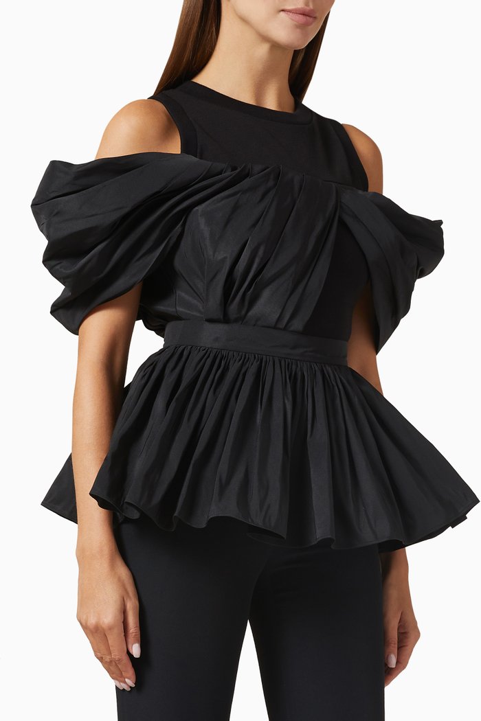 

Hybrid Peplum Top in Cotton, Black