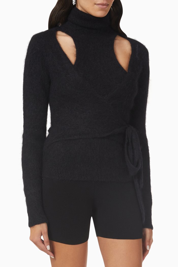 Wrap-around Top in Brushed-wool, Black