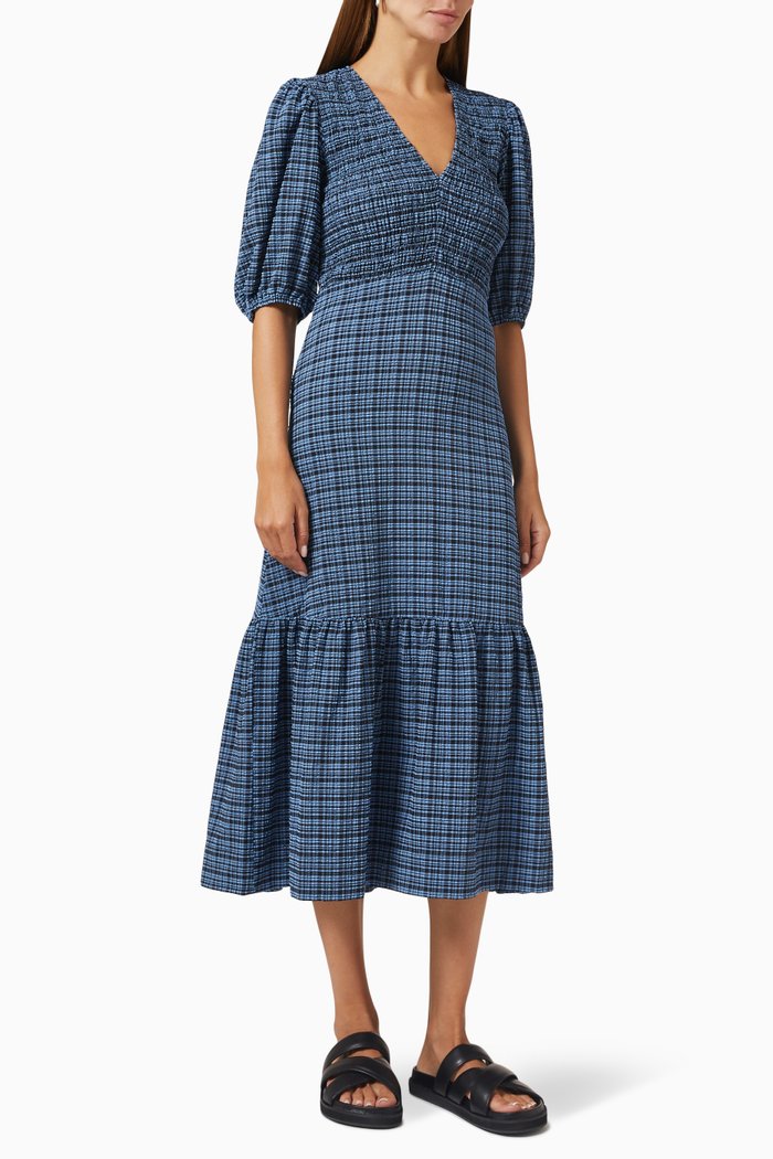 

Seersucker Midi Dress in Recycled polyester-blend, Blue