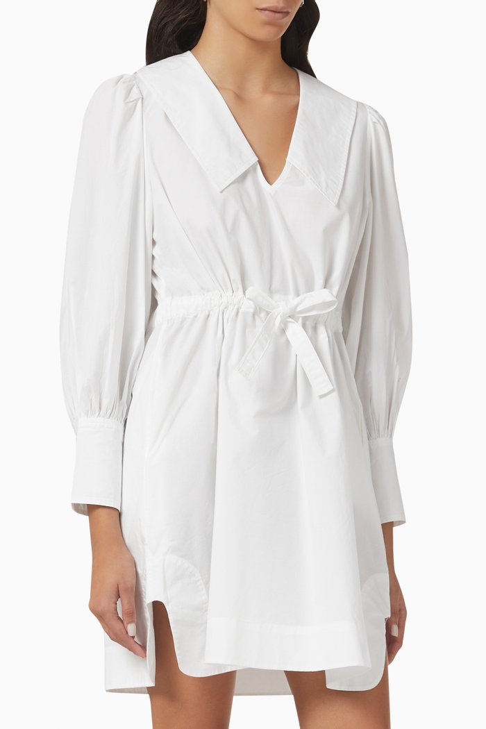 Long-sleeve Mini Dress in Cotton poplin, White