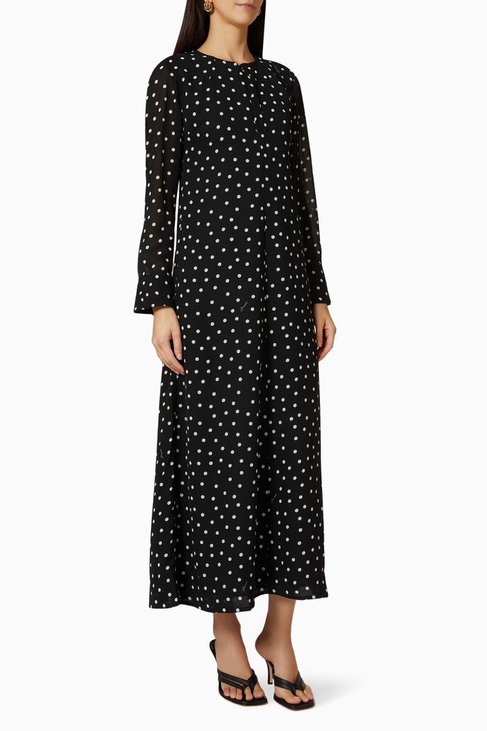 

Polka Dots Maxi Dress in Crepe, Black