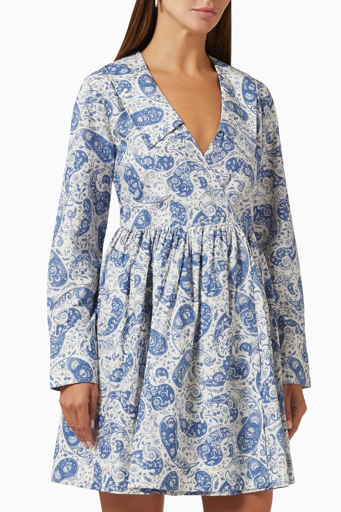

Paisley-print Wrap Dress in Organic Cotton, Blue