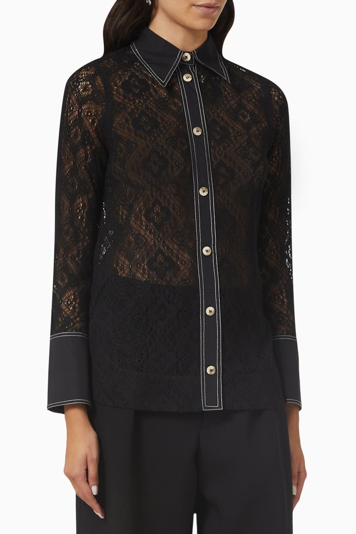 

Lace Shirt in Cotton, Black