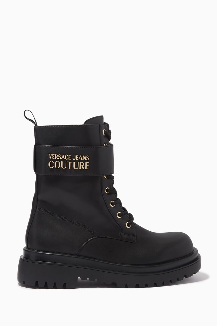 Drew Combat Boots in Smooth Leather, Black