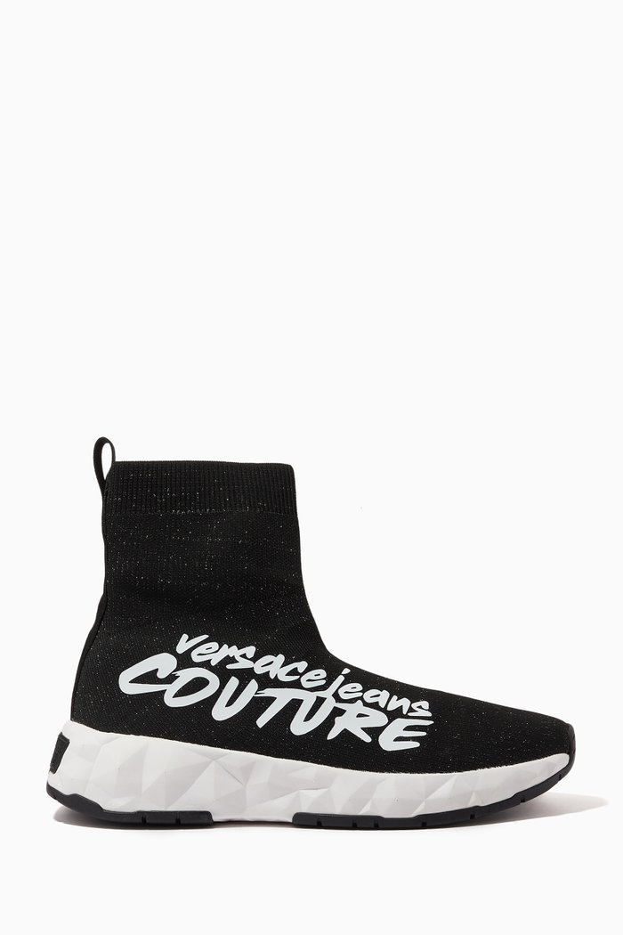 Logo Atom Sneakers in Sock-knit, Black