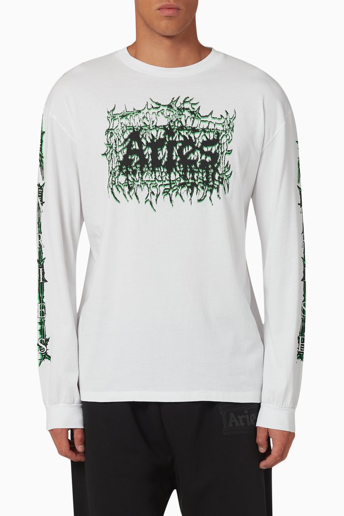 Metal Aries Long Sleeves T-shirt in Cotton, White