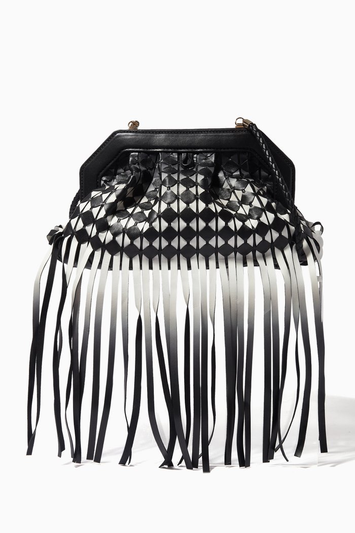 

x Sara Al Tamimi Secret Fringed Clutch in Mosaico Nappa, Multicolour