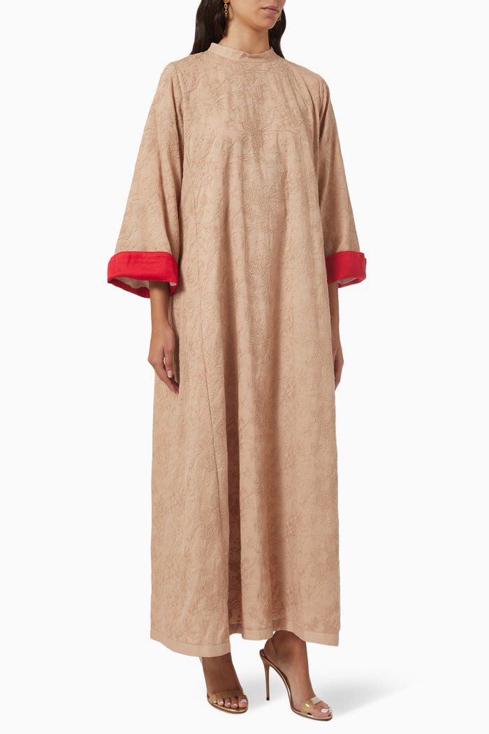 

Embroidered Kaftan in Cotton, Orange