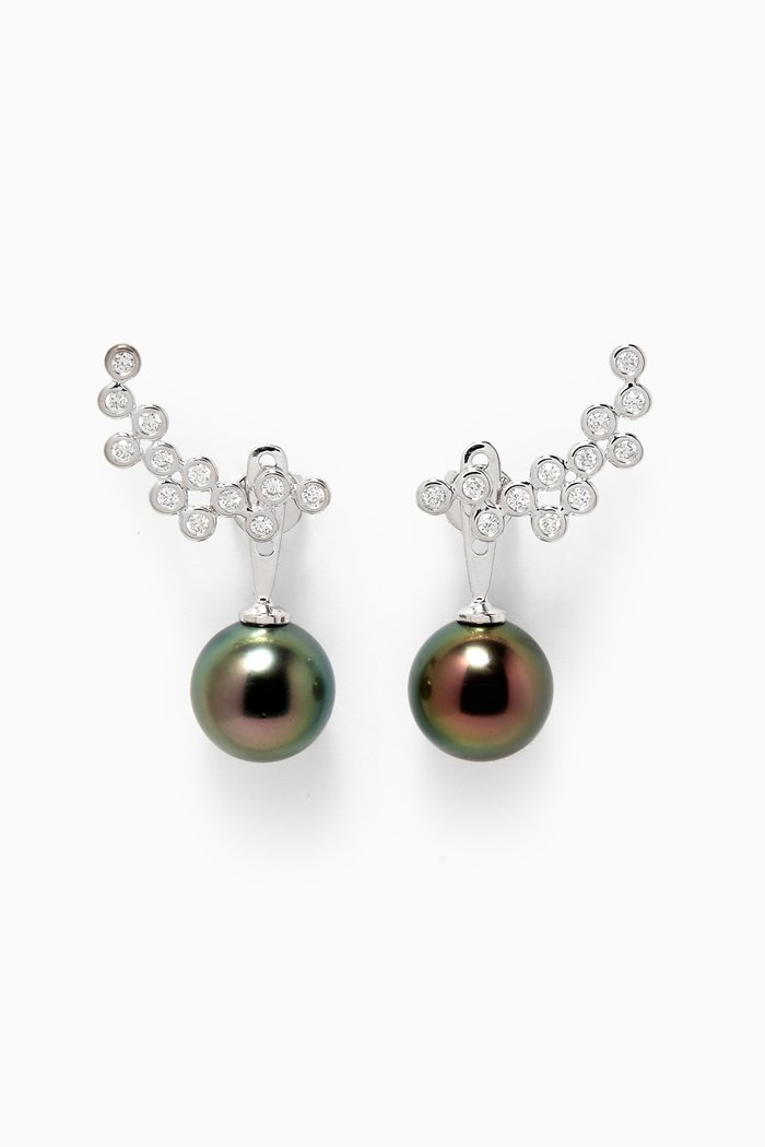 Zoja Nuit Etoilee Pearl Diamond Earrings in 18kt White Gold, Silver