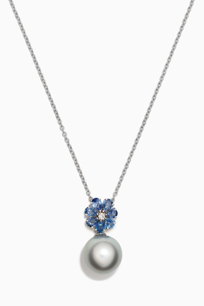 

Tresor Fleur Gemstone Pearl Diamond Necklace in 18kt White Gold, Silver