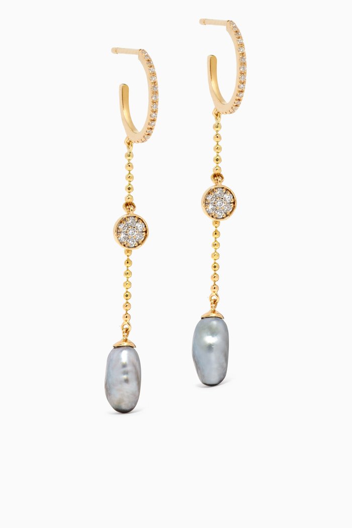 

Links of Love Pearl Drop Diamond Hoop Earrings in 18kt Yellow Gold