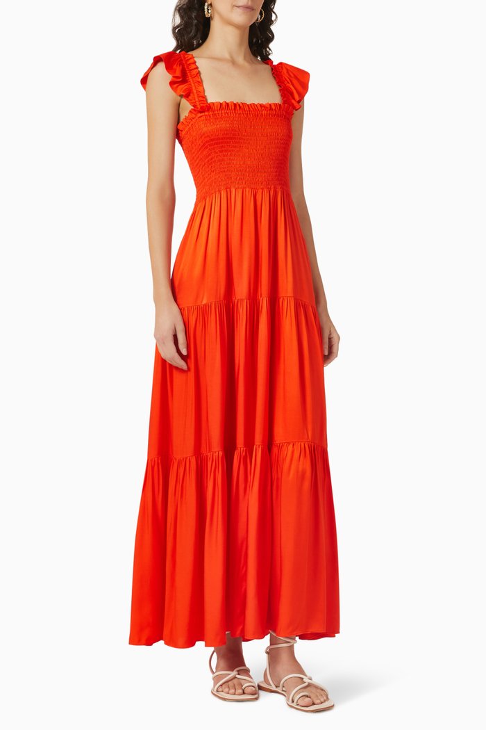 

Aisha Shirred Maxi Dress in Ecovero-viscose, Red