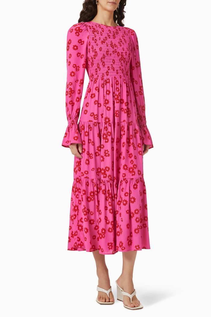 

Petra Shirred Midi Dress in Ecovero-viscose, Pink