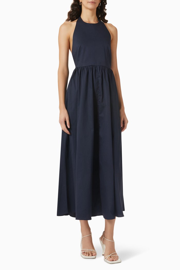 

Freya Halterneck Midi Dress in Cotton-twill, Blue