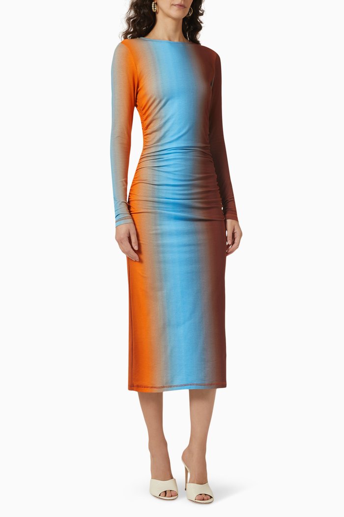 

Nyla Ruched Midi Dress in Jersey, Multicolour