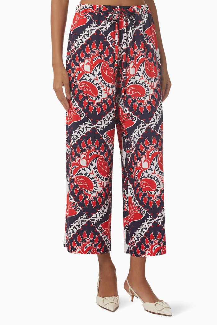 

Valentino Archive Manifesto Bandana Print Pants in Crêpe de Chine, Blue