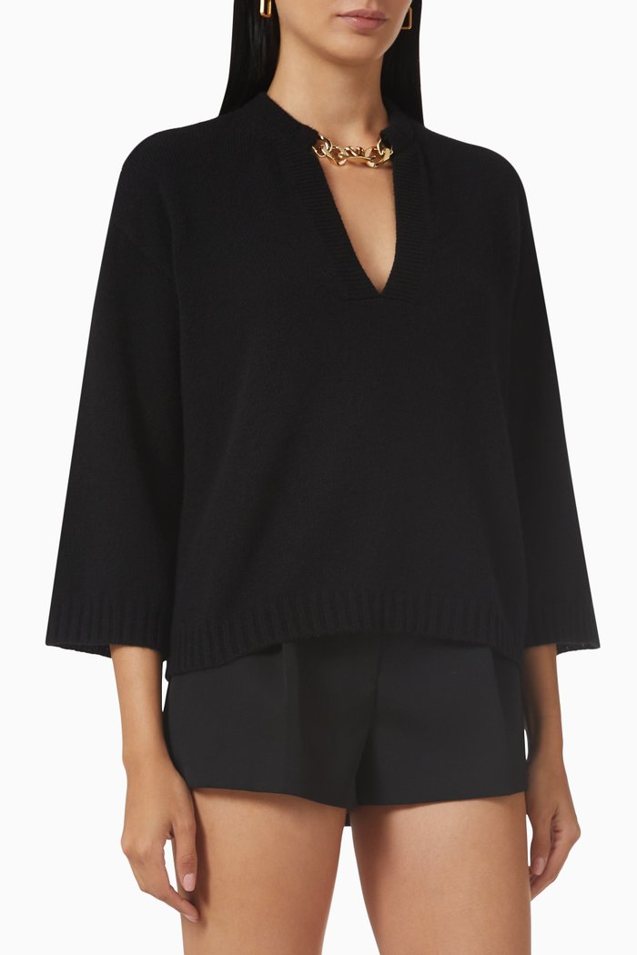Valentino VLOGO Chain Sweater in Cashmere, Black