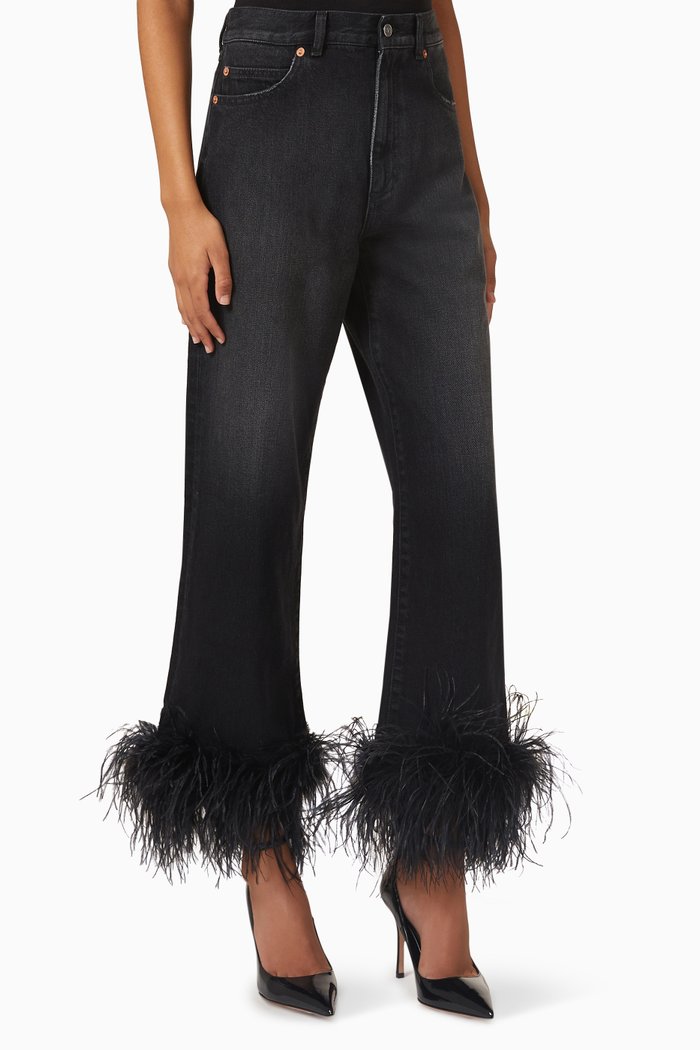 

Feather-trim Jeans, Black