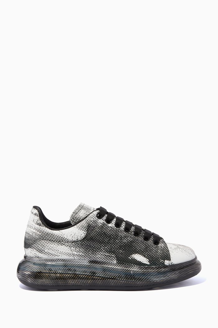 Oversized Sneakers in Exploded Pixelated Leather, White