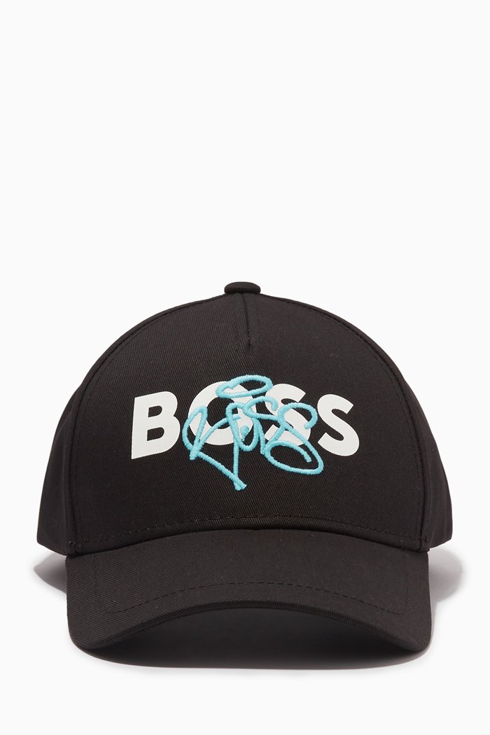 Graffiti Logo Baseball Cap in Gabardine, Black