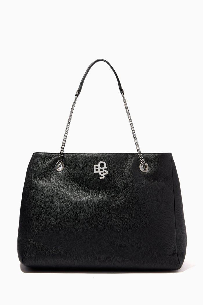 

Kaitlin Logo Tote Bag in Leather, Black