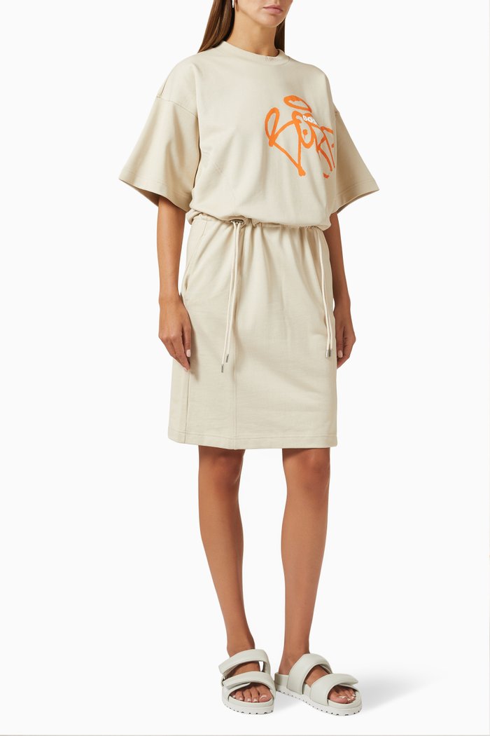 

Graffiti Logo Adjustable Mini Dress in Cotton, Neutral