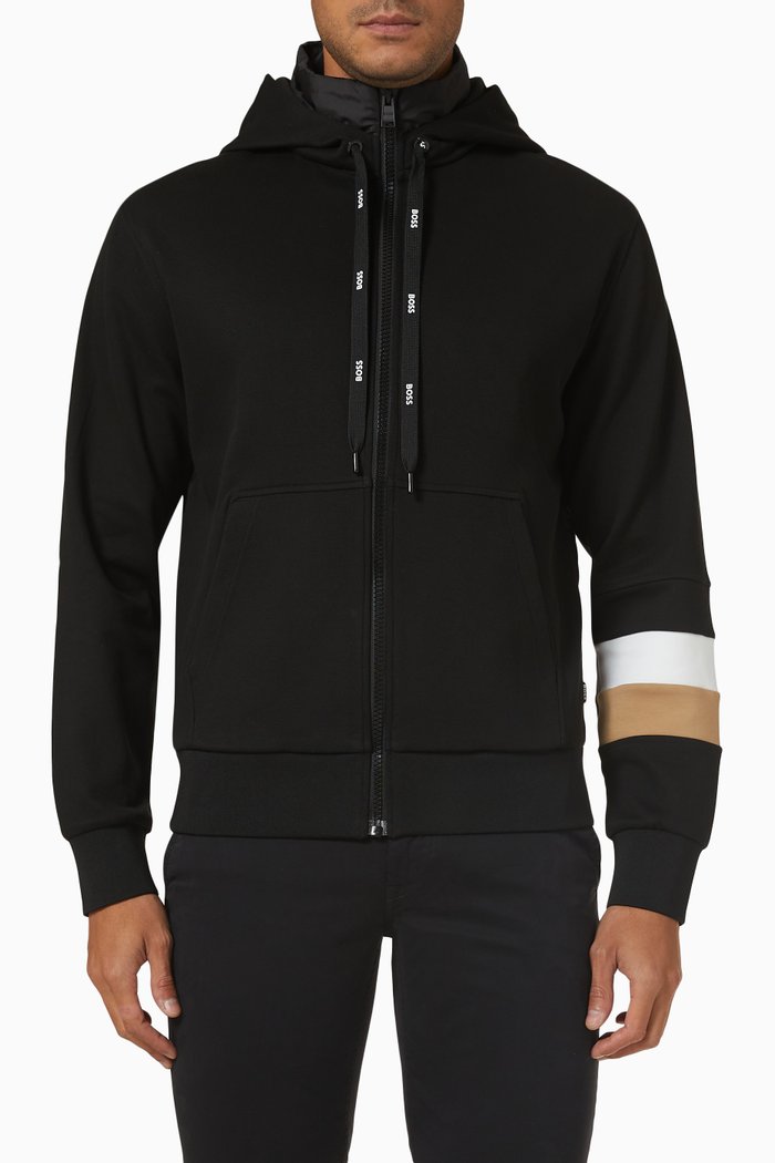 

Hybrid Zip-up Hoodie in Fleece, Black