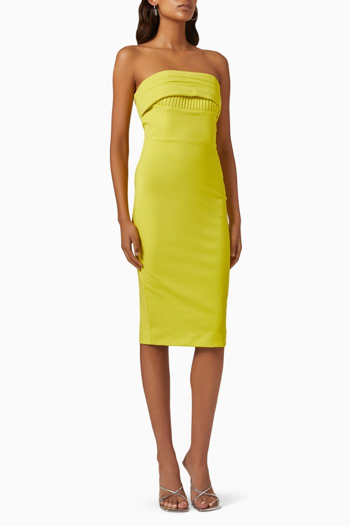 

Ponte Pleated Bandeau Dress, Yellow