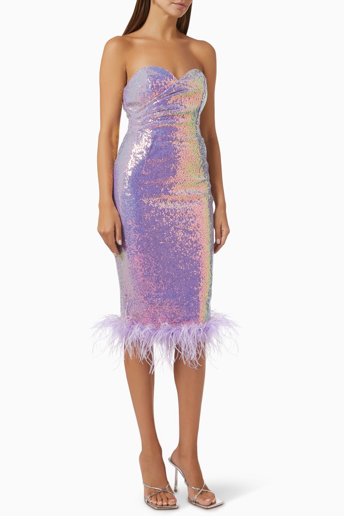 

Bandeau Midi Dress in Sequin, Purple