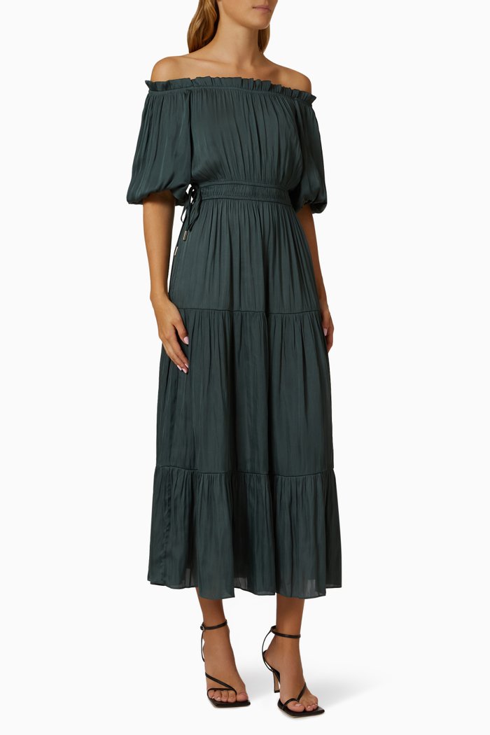 Anya Off-shoulder Midi Dress, Green