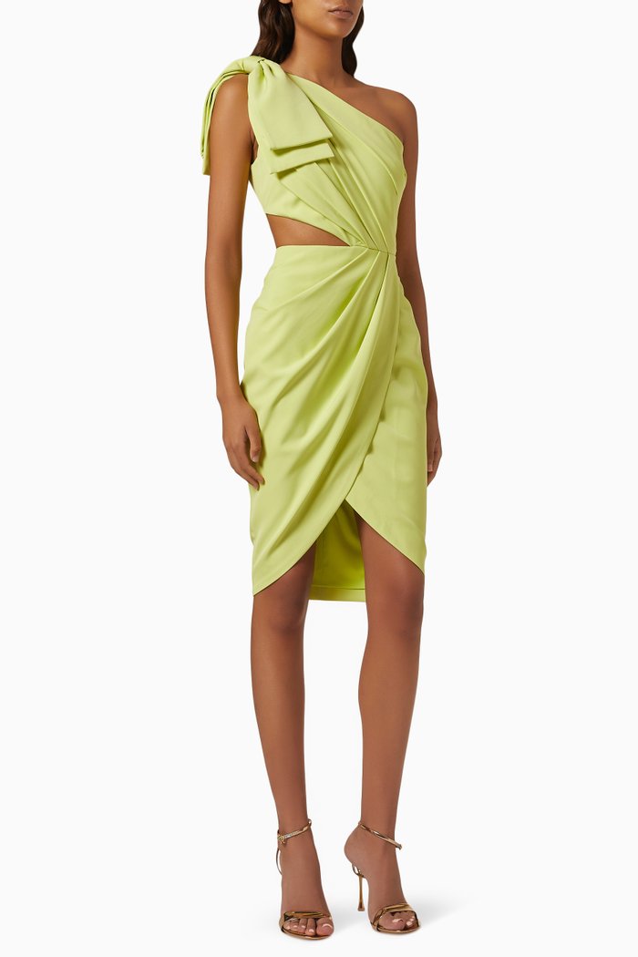 

One-shoulder Wrap Midi Dress, Green