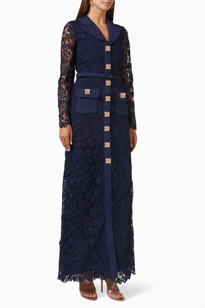 

Collared Maxi Dress in Magnolia Lace, Blue