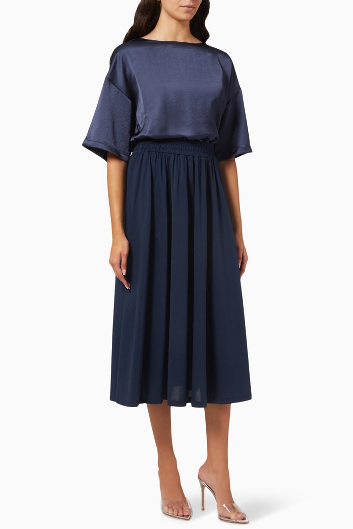 

Midi Dress in Satin & Cotton Jersey, Blue