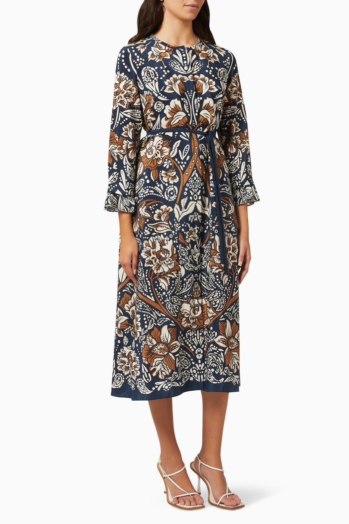 

Bella Midi Dress in Silk, Blue