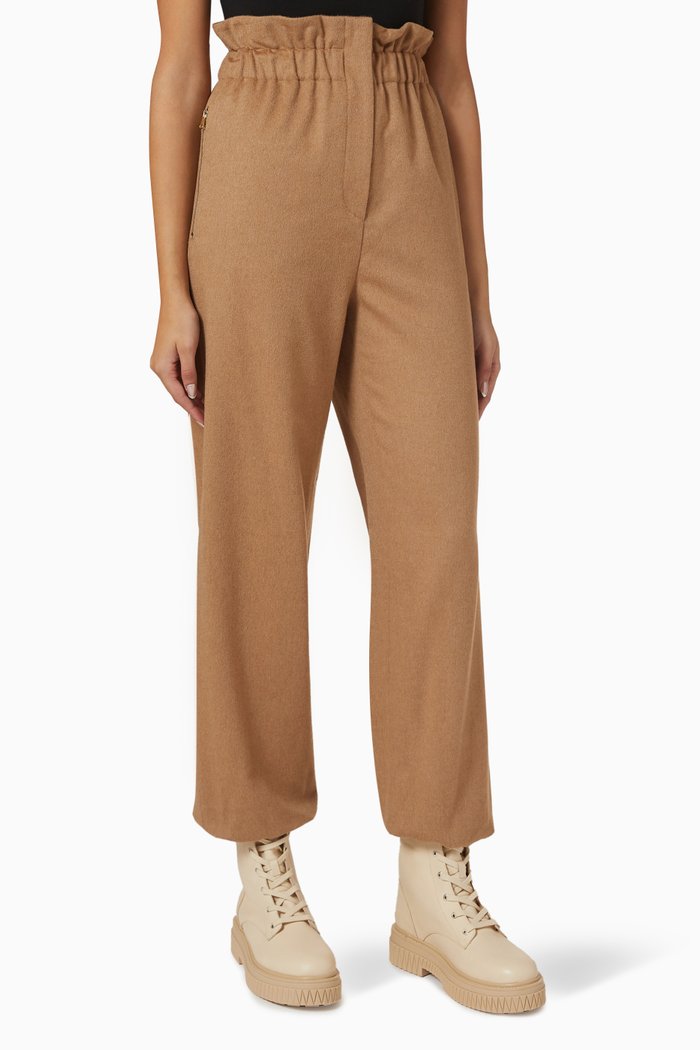

Gathered High-waist Pants in Wool, Brown