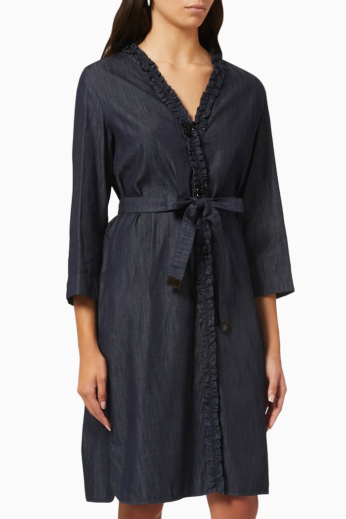

Ruffled Midi Dress in Denim, Blue