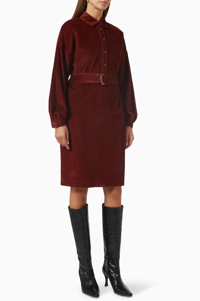 

Giberna Belted Midi Dress in Cotton, Brown
